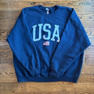 USA Graphic Crewneck Sweatshirt Gildan Heavy Blend Navy Size 2XL